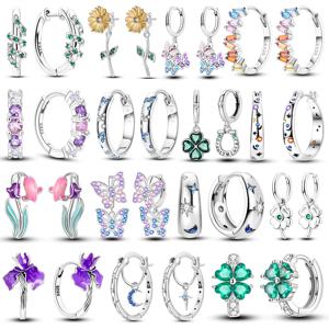 여성을위한 925 스털링 실버 컬러 지르코늄 별 후프 귀걸이 보석 기념일 WeddingMaking 보석 선물