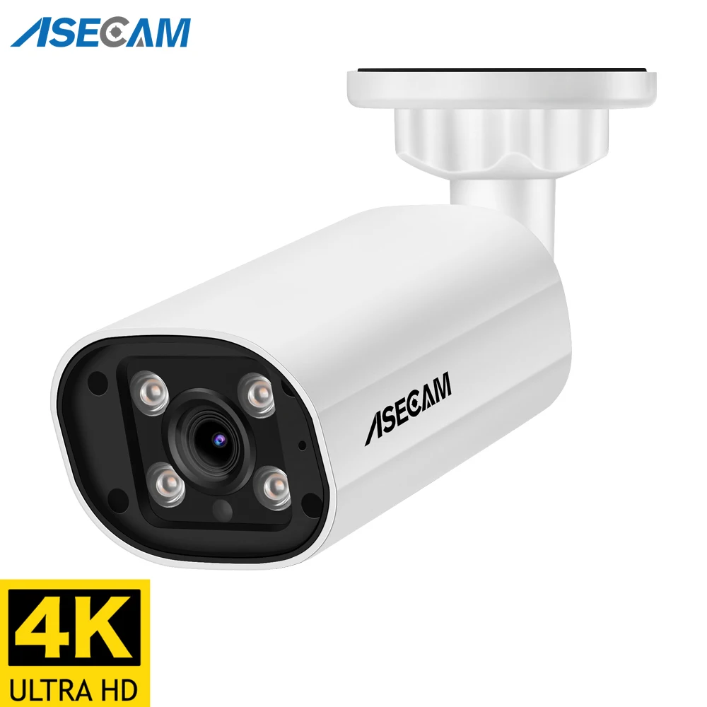ASECAM 8MP POE IP 카메라 4K 15fps 야외 Hunman 감지 CCTV 4MP 오디오 Onvif 듀얼 라이트 비디오 감시 보안