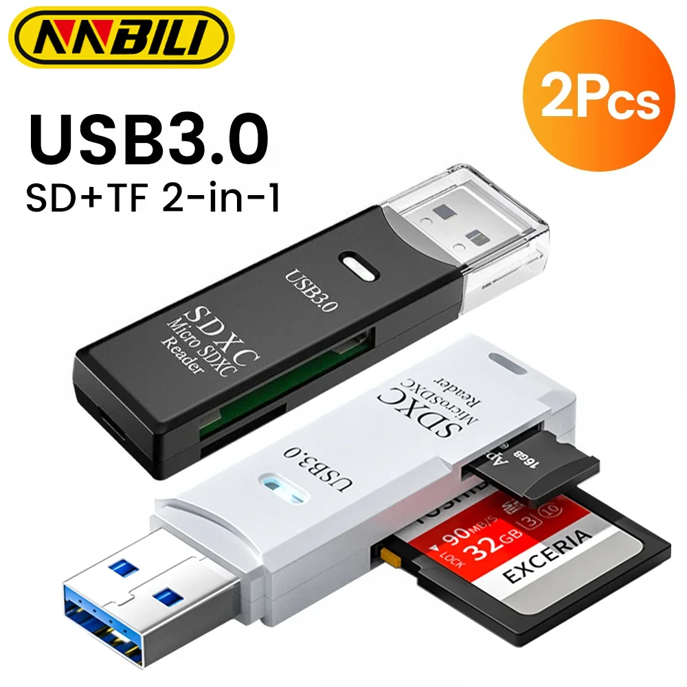 NNBILI 1-2개 카드 리더 USB3.0/2.0 SD TF 메모리 어댑터 고속 TF 메모리 2 in 1 카드 리더 PC 노트북 액세서리