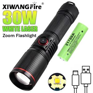 30W 백색 레이저 LED 손전등 줌 토치 USB 충전식 라이트 야외 캠핑 사냥 낚시 산책 승마 조명 램프
