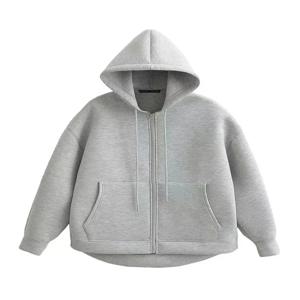 가을 여성용 회색 후드 재킷 긴 소매 큰 주머니 지퍼 재킷 코트 여성 루즈 캐주얼 아우터웨어 코트 탑스