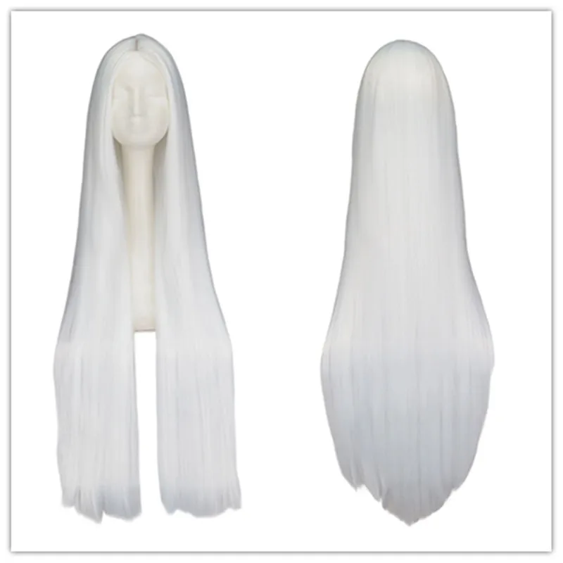 흰색 가발 100CM/40 인치 합성 내열성 섬유 긴 할로윈 의상 코스프레 카니발 스트레이트 헤어
