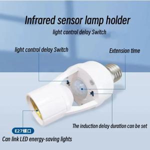 모션 센서 Led 램프베이스 E27 소켓 변환기 AC100-240V 전구 홀더 어댑터 스위치 조정 가능한 PIR 인간 유도