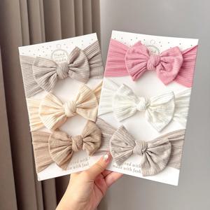 3개/세트 아기 여자아이용 탄성 나일론 헤어밴드, 큰 리본 장식 유아용 부티크 헤어타이, 귀여운 아기용 헤드캡