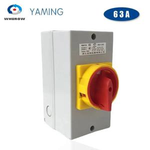 YMD11-63D ON-OFF 2 위치 절연체 차단 스위치 63A 3P 자물쇠 캠 전환(IP65 방수 박스 인클로저 포함)