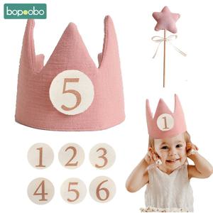 아기 생일 파티 모자 세트 크라운 머리띠 마술 지팡이 장난감 배너 케이크 생일 어린이 파티 사진 소품 1-6 년 선물