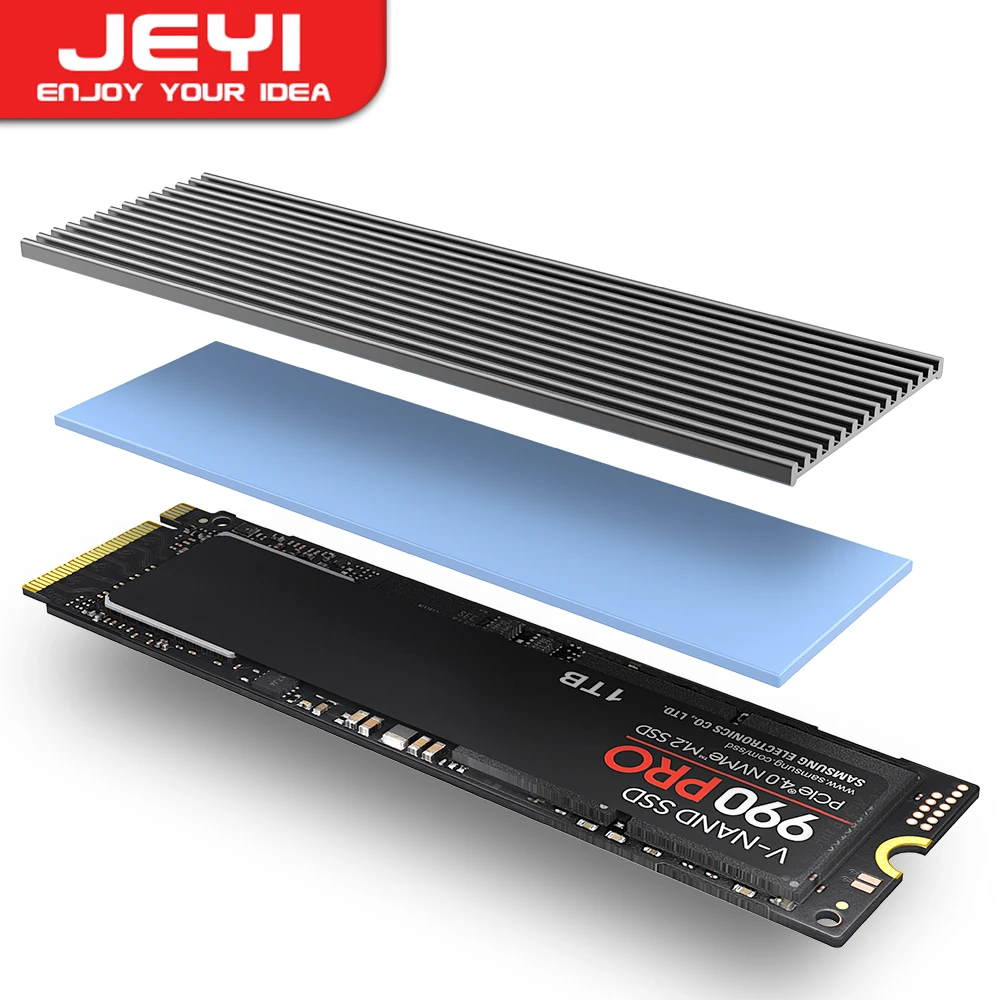 JEYI M.2 SSD 방열판, 알루미늄 PS5 라디에이터 솔리드 스테이트 드라이브 NVME NGFF M2 2280 PCI-E SSD 용 쿨러 실리콘 열 패드