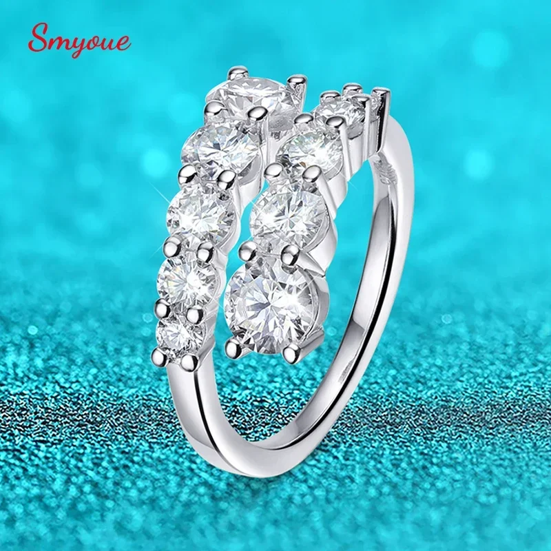 Smyoue 10 보석 여성을위한 전체 Moissanite 반지 스파클링 완벽한 실험실 만든 다이아몬드 웨딩 밴드 S925 스털링 실버 주얼리