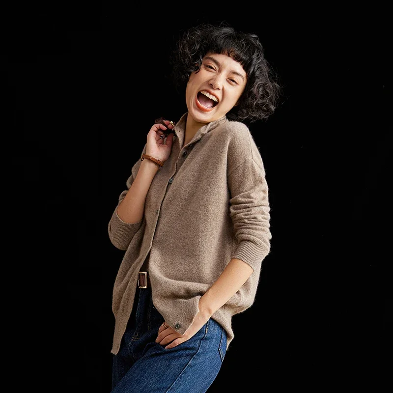 여성용 슬림 피트 울 카디건 세미 하이 넥 솔리드 컬러 긴 소매 캐시미어 니트 스웨터 다목적 캐주얼 코트