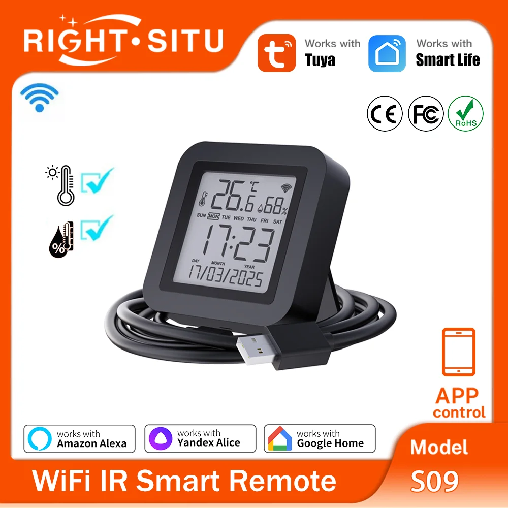 에어컨 TV AC용 온도 습도 센서가 있는 WIFI Tuya 스마트 범용 IR 리모컨은 Alexa Google 홈과 함께 작동합니다.