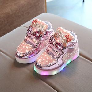 어린이용 LED 스니커즈, 여아용 플래시 라이트 업 보드 슈즈, 용수철 및 가을 어린이 야광 신발, 빛나는 빛 스니커즈