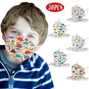 50Pcs 어린이 일회용 Face_Masks 3D 디자인 4겹 귀여운 인쇄 통기성 Face_Mask 야외 방진 얼굴 보호 마스크