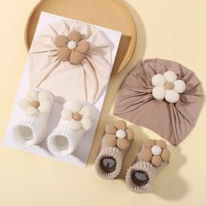 유아용 만화 아기 양말 헤어밴드 세트, 유아 미끄럼 방지, 통기성 부드러운 짧은 양말, 신생아 머리띠 선물, 0-1 세, 1 세트