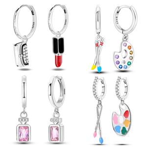 925 스털링 실버 크리 에이 티브 아티스트 비대칭 귀걸이 여성을위한 스파클링 지르콘 향수 귀걸이 패션 파티 쥬얼리 선물