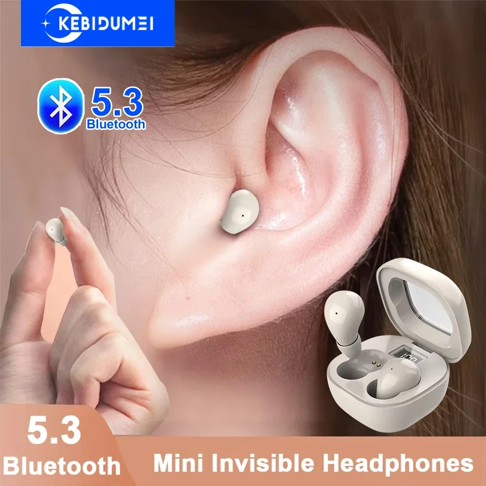 미니 헤드폰 보이지 않는 블루투스 5.3 이어폰 TWS 무선 이어폰 헤드셋 HIFI 스테레오 소음 감소 이어버드 아이폰용 Mini Headphones Invisible Bluetooth 5.3 Earphones TWS Wireless in-ear Headsets HIFI Stereo Noise Reduction Earbuds