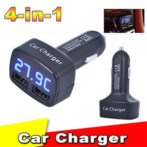 4 In 1 차량용 충전기 빠른 충전 3.1A 온도/전압/전류 측정기 테스터 어댑터 디지털 디스플레이가 포함된 듀얼 USB LCD 디스플레이