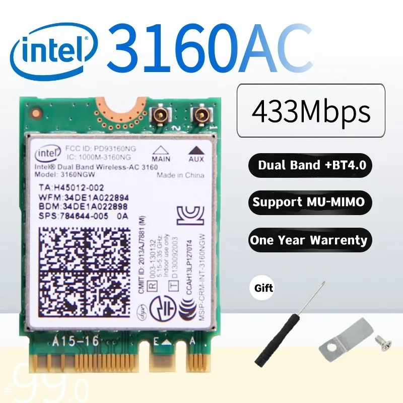 인텔 무선 AC 7260 미니 PCIE 카드 듀얼 밴드 블루투스 와이파이 어댑터, 7260HMW 3160 7265 3165 8260