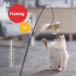시뮬레이션 조류 대화 형 고양이 장난감 티저 완드 장난감 고양이 용품을 재생하는 새끼 고양이를위한 벨 고양이 스틱 장난감과 재미 있은 깃털 새