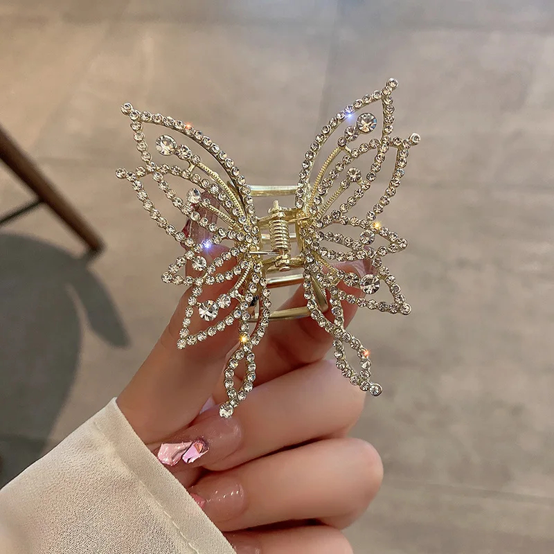 1 조각 나비 Scrunchy 클립 헤어 액세서리 머리 플레이트 헤어 클립의 뒤 우아한 기질 진주 라인 석 고급 Se