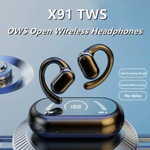 OWS 이어훅 이어폰 Bluetooth 5.3 낮은 대기 시간 게임용 스포츠 헤드셋 iPhone Xiaomi Samsu용 HiFi 스테레오 소음 감소 이어버드