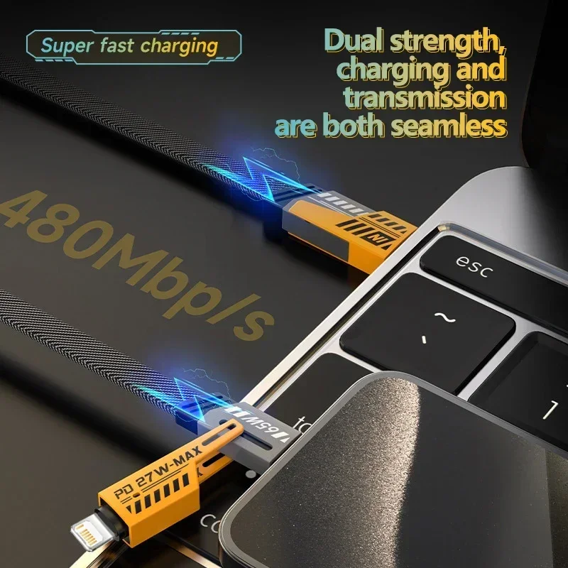 4-in-1 고속 충전 케이블, 안드로이드/아이폰용 65W PD QC 메카 케이블, USB C 멀티 포트 퀵 차지 와이어