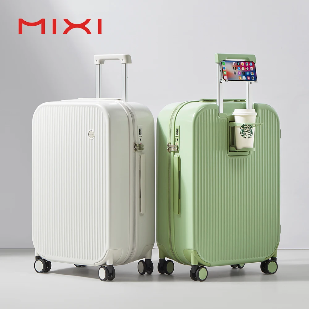 Mixi 2024 새로운 디자인 가방 컵 전화 홀더가있는 수하물 운반 하드 쉘 롤링 수하물 PC 스피너 휠 트롤리 케이스