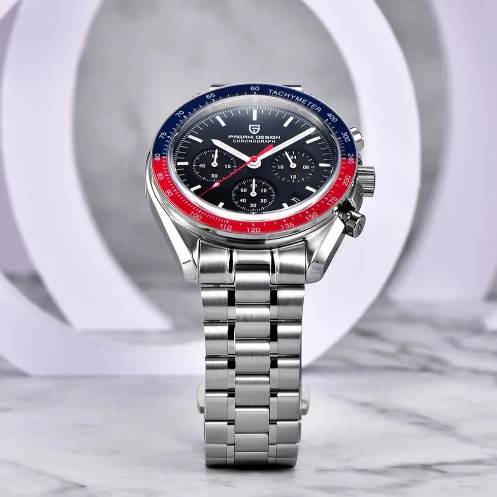 PAGANI DESIGN 2025 새로운 1701 남성용 시계 럭셔리 사파이어 베젤 문 쿼츠 시계 남성용 스포츠 크로노 그래프 방수 손목 시계