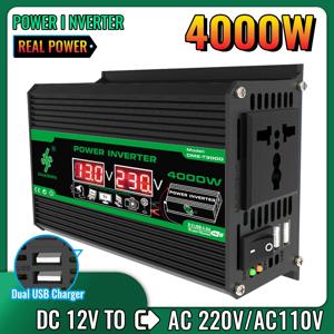 휴대용 차량용 인버터, 배터리 미포함, 야외 캠핑 및 가전제품용 듀얼 USB AC 포트, DC 12V-AC 110V, 220V, 300W, 4000W