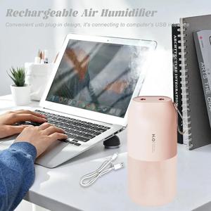 무선 충전식 가습기 듀얼 노즐 냉풍 LED 야간 조명 미니 사무실 자동차 가정용 생일 선물 (가족용)