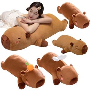 1pc Kawaii 박제 Capybara 동물 과일 감 플러시 긴 베개 쿠션 부드러운 인형 만화 장난감 쿠션 장식 아기 소년 선물