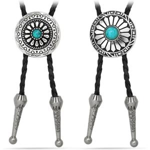 남녀공용 빈티지 볼로 타이, 그린 블랙 스톤 펜던트, 가죽 볼로 타이, 서양 카우보이 목걸이, 댄스 넥타이 액세서리