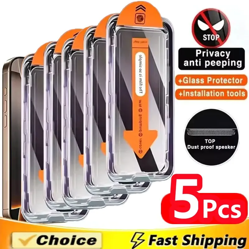 5Pcs 먼지 방지 설치 개인 정보 보호 화면 보호기 IPhone 16 14 11 12 13 15 Pro Max 7 8 Plus Mini X XR XS Anti-spy Glass