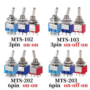 MTS-102 103 MTS-202 203 토글 스위치, 6mm 미니 스위치, DPDT 온 오프, 방수 캡, 6A, 125VAC, 10 개