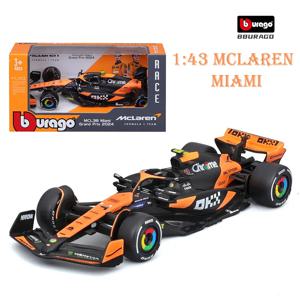 부라고 1:43 맥라렌 2024 MCL38 마이애미 GP 포뮬러 레이싱 합금 자동차 모형 장난감