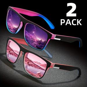 2pcs 사각형 그라디언트 Mutipcolor 편광 선글라스 여름 파티 휴가 여행 운전 낚시를위한 눈부심 방지 태양 그늘