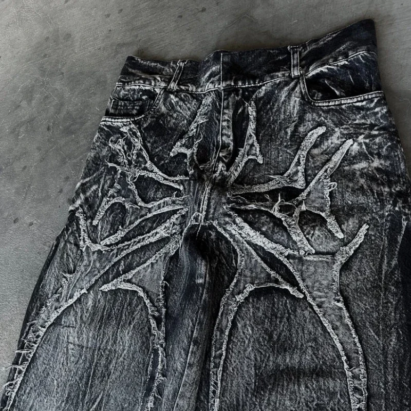 Y2K 팬텀 청바지 하이 스트리트 스파이더 수 놓은 패치 힙합 streetwear 고딕 레트로 오버 사이즈 헐렁한 맞는 남여 mopping 바지