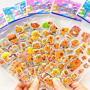 12 시트 귀여운 Capybara 버블 스티커 Kawaii 3D 입체 스티커 애니메이션 만화 반복 없음 어린이 DIY 장난감 스티커
