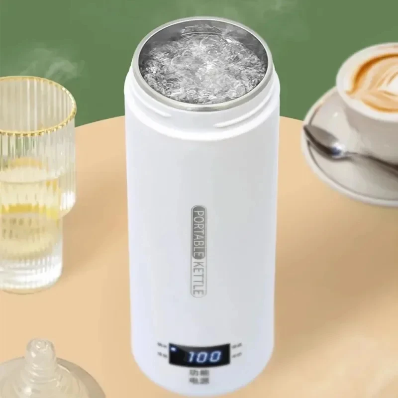 500ML 전기 주전자 휴대용 차 커피 주전자 여행용 물 끓이기 보온컵 화상 방지 물병 영어 메뉴