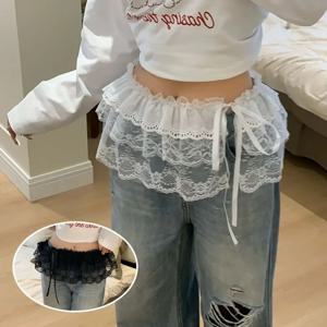 패션 꽃 레이스 계층화 된 거즈 스커트 Y2k streetwear 레이스 업 Pleated 미니 레이스 스커트 레이스 곰팡이 방귀 커튼
