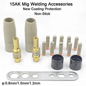 용접 소모품 새로운 코팅 보호 0.8/1.0/1.2mm 접촉 팁 붙지 않는 용접 슬래그 15AK mig 용 유럽 에어리스 노즐