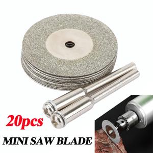 20개 다이아몬드 블레이드 컷오프 디스크 휠 원형 톱 로터리 공구 디스크 미니 드릴 목재 석재 플라스틱 유리 세라믹 날카로운 커터