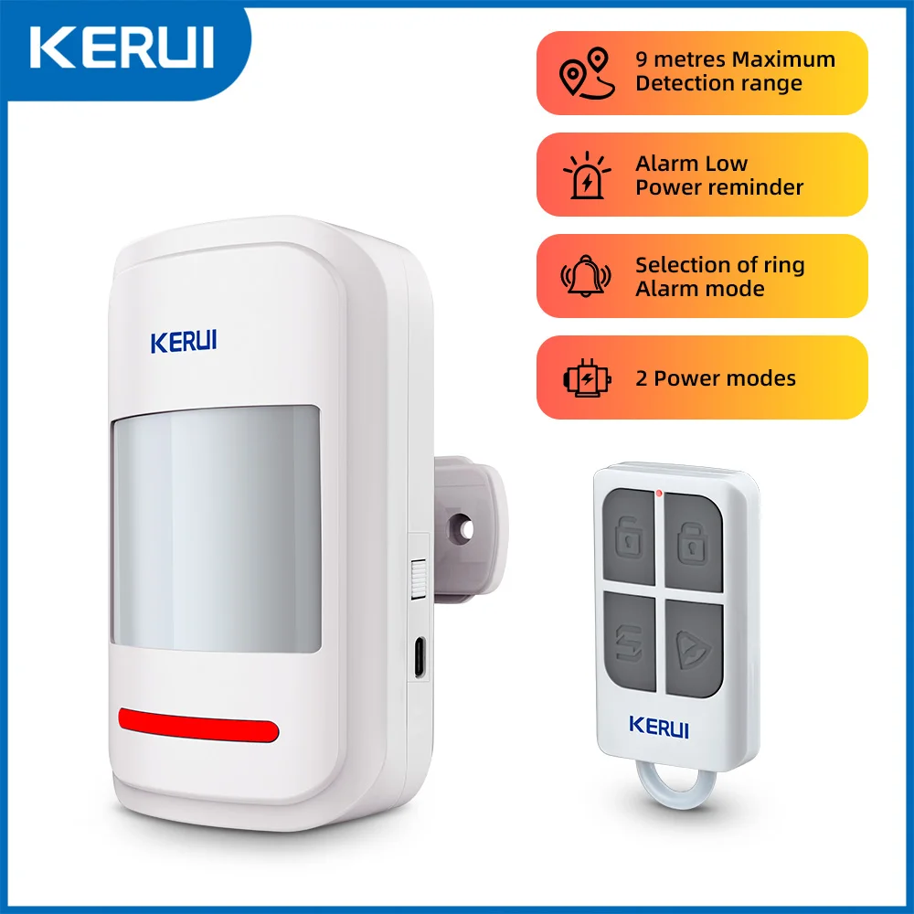 KERUI HW19 PIR 모션 센서 감지기 알람, 알람 소리/초인종 링 원격 제어로 노인 어린이를 위한 SOS 활성화/해제