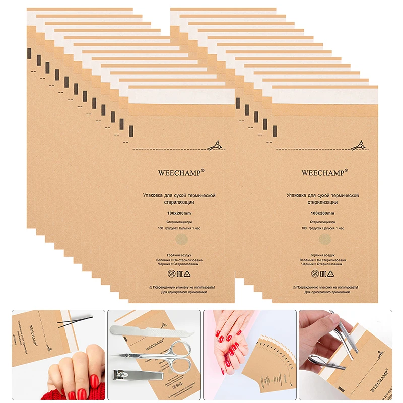 100pcs 셀프 씰링 청소 파우치, 치과 도구 및 네일 아트 용품에 대한 건식 열 오토 클레이브 크래프트 종이 청소 가방