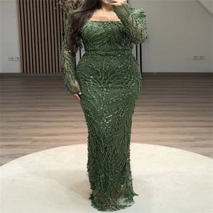 캐시 맞춤형 시스 스퀘어 칼라 비즈 장식 프롬 드레스 고급 긴팔 웨딩드레스 바닥 길이 정장 이브닝 2025