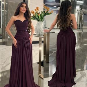 맞춤형 복잡한 현대적인 스타일 저지 플리츠 비즈 장식 스팽글 드레이프 A 라인 끈이 없는 롱 드레스 맞춤형 행사 드레스