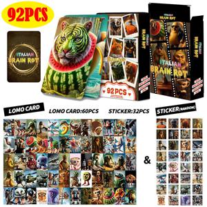 92PCS 스티커가있는 이탈리아 Brainrot 카드 Tung Tung Tung Sahur Tralalero Tralala Collectible Cards 클래식 장난감 생일 선물
