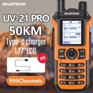 BaoFeng UV-21 Pro 듀얼 밴드 워키 토키 캠핑 여행용 손전등이있는 장거리 고출력 충전식 Type-C 햄 라디오