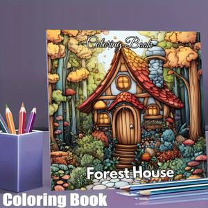 성인 스트레스 해소를 위한 28페이지 숲속의 집 색칠 공부 책 |   휴식과 기분 개선을 위한 색칠책 발렌타인데이