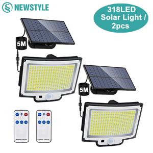 106/318 LED 태양광 조명 야외 348 LED 스포트라이트 IP65 방수 모션 센서 인간 태양광 홍수 보안 조명 3가지 모드