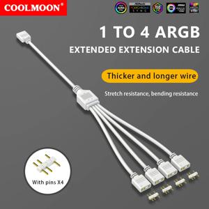 ARGB 팬 스플리터 케이블 - 1에서 4포트 5V 3핀 마더보드 싱크 허브, PC 케이스 팬 및 LED 스트립용 30cm 연장 케이블